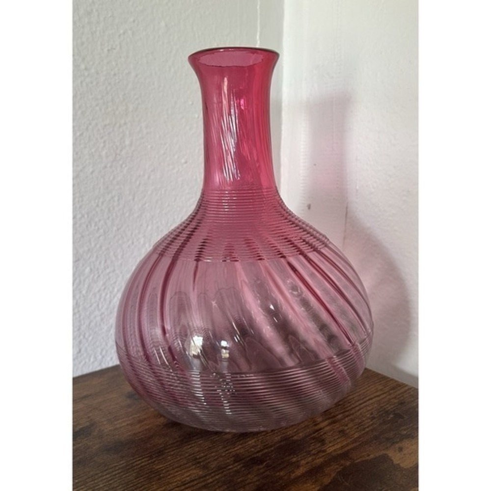 Unique Vintage Cranberry Pink Twisted Swirl 8" Vase Artsy BOHO Decor‎